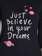 NEVA Women Round Neck Cotton Stylish T-Shirt- Navy