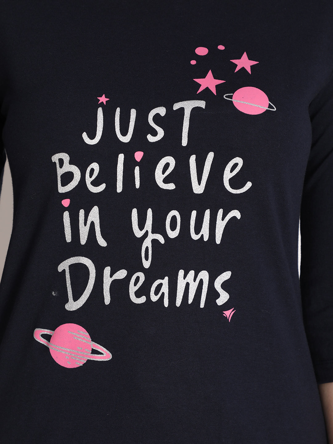 NEVA Women Round Neck Cotton Stylish T-Shirt- Navy