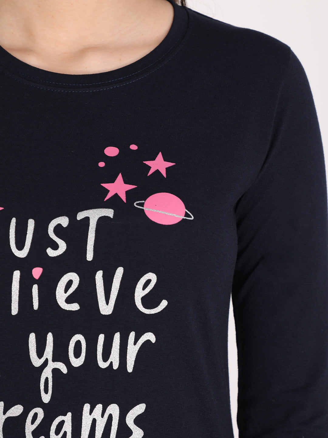 NEVA Women Round Neck Cotton Stylish T-Shirt- Navy