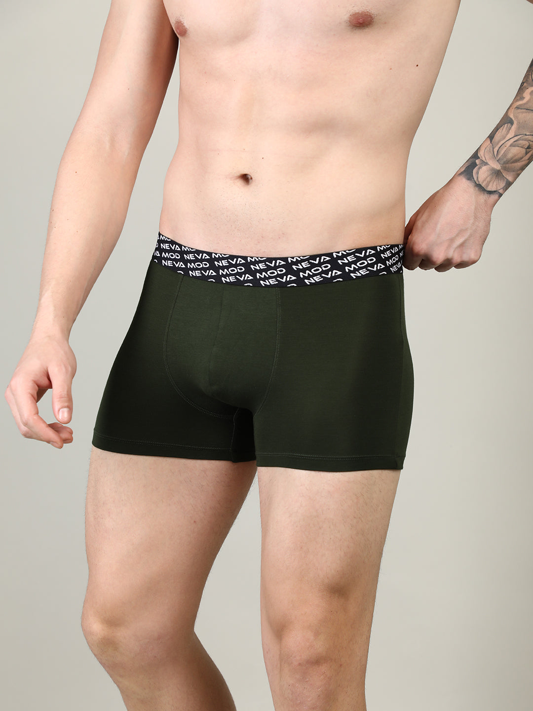 Neva Modal Solid Short Trunk Underwear for Men- Olive, Red, Steel Grey Collection (Pack of 3)