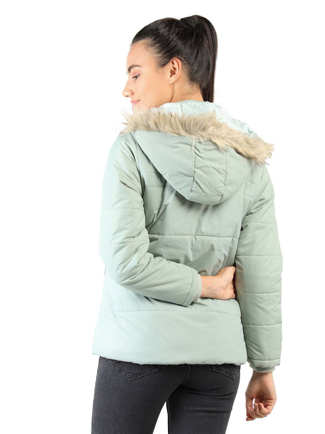 Livfree Ladies Full Sleeve Hoody Solid Regular Fit Jacket- Pista