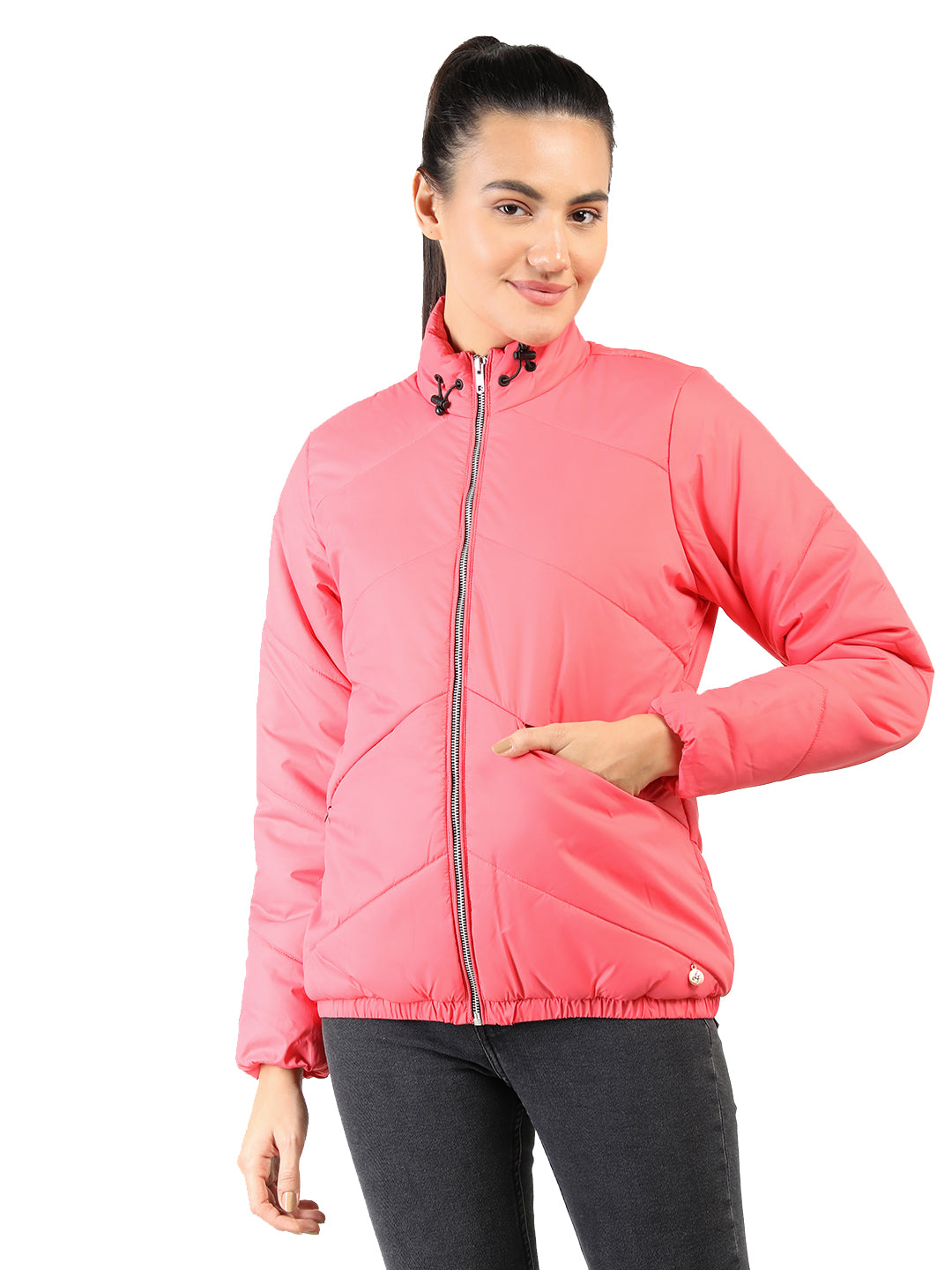 Livfree Ladies Full Sleeve T-Neck Solid Regular Fit Jacket-Spicy Pink