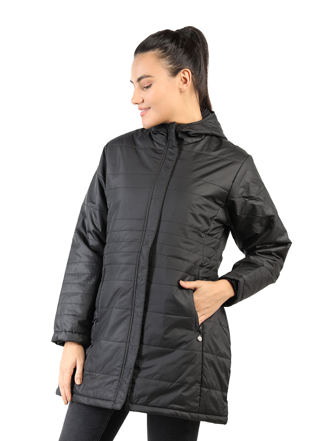 Livfree Ladies Full Sleeve Hoody Solid Regular Fit Jacket- Black