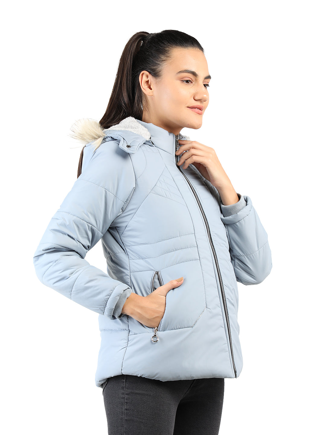 Livfree Ladies Full Sleeve Hoody Solid Regular Fit Jacket- Dusty Blue