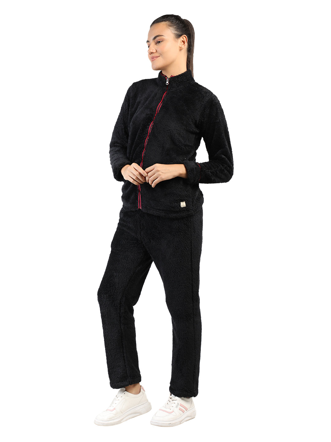Livfree Ladies Full Sleeve T-Neck Solid Regular Fit Tracksuit- Black