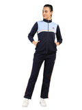 Livfree Ladies Full Sleeve T-Neck Color block Regular Fit Tracksuit- Navy