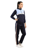 Livfree Ladies Full Sleeve T-Neck Color block Regular Fit Tracksuit- Navy