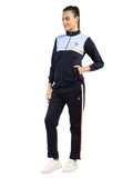 Livfree Ladies Full Sleeve T-Neck Color block Regular Fit Tracksuit- Navy