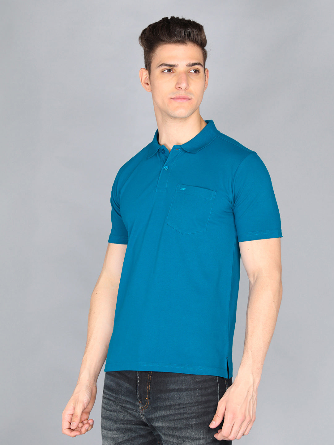 LIVFREE  Men's Regular Fit Basic Polo T-shirt-Peacock