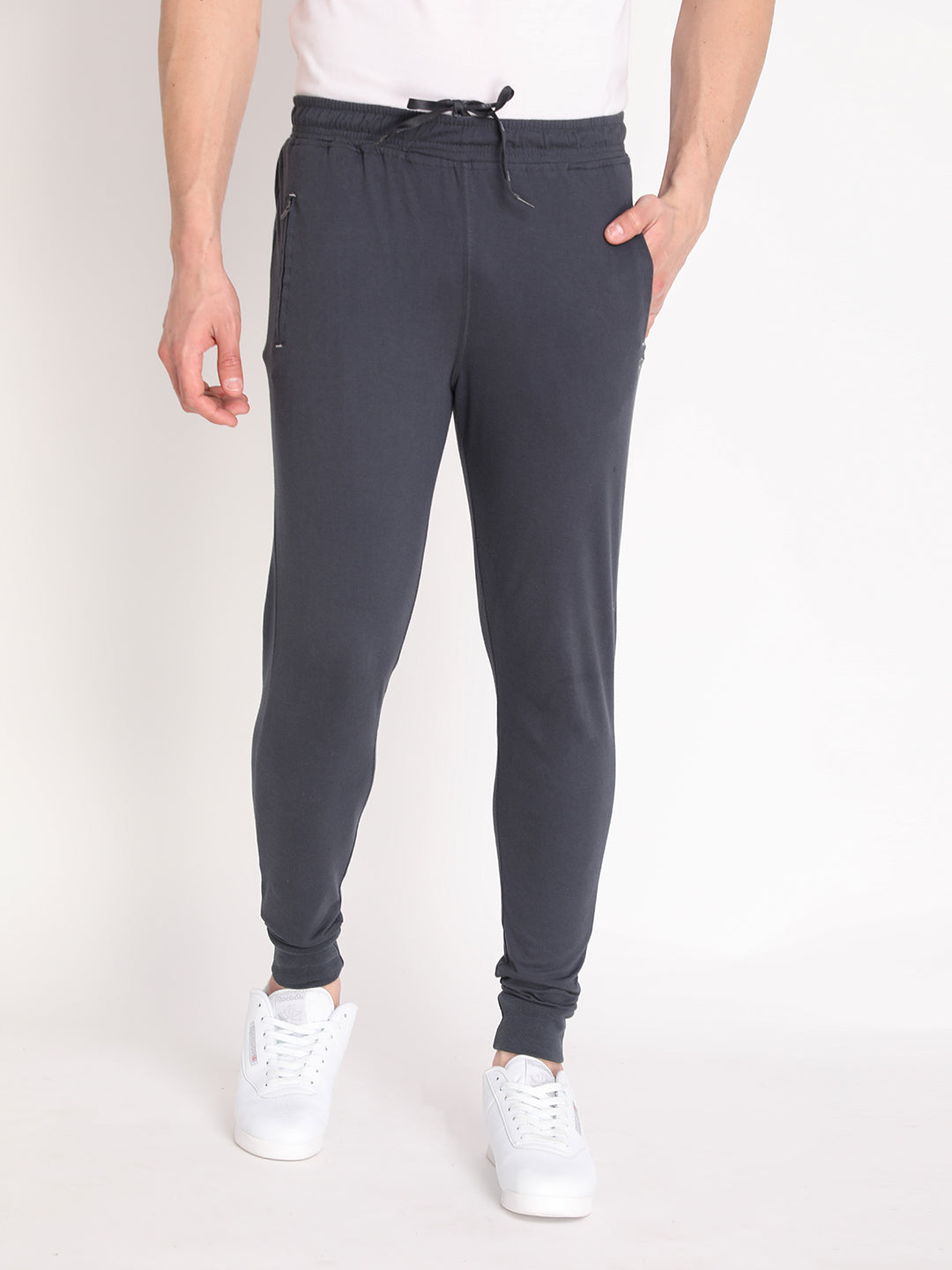 Neva Men's Solid with Bottom  Rib with Zip Trackpant- Dark Grey