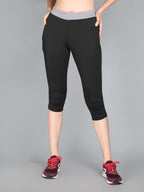 Livfree Women's Capri in Solid Pattern One side zipper pocket -Black