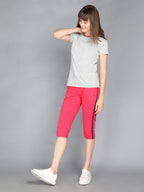 Livfree Women's Capri in Solid Pattern Side pockets - Hot Pink