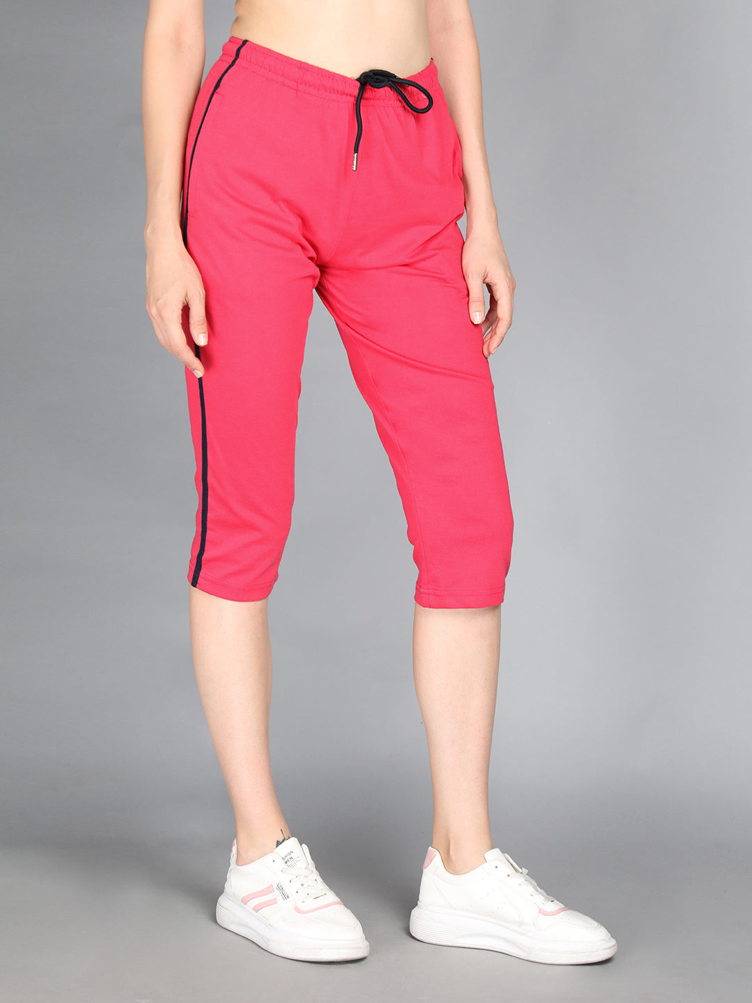 Livfree Women's Capri in Solid Pattern Side pockets - Hot Pink