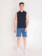 Neva Men's Solid Print Bermuda with side Pocket- Denim Milange