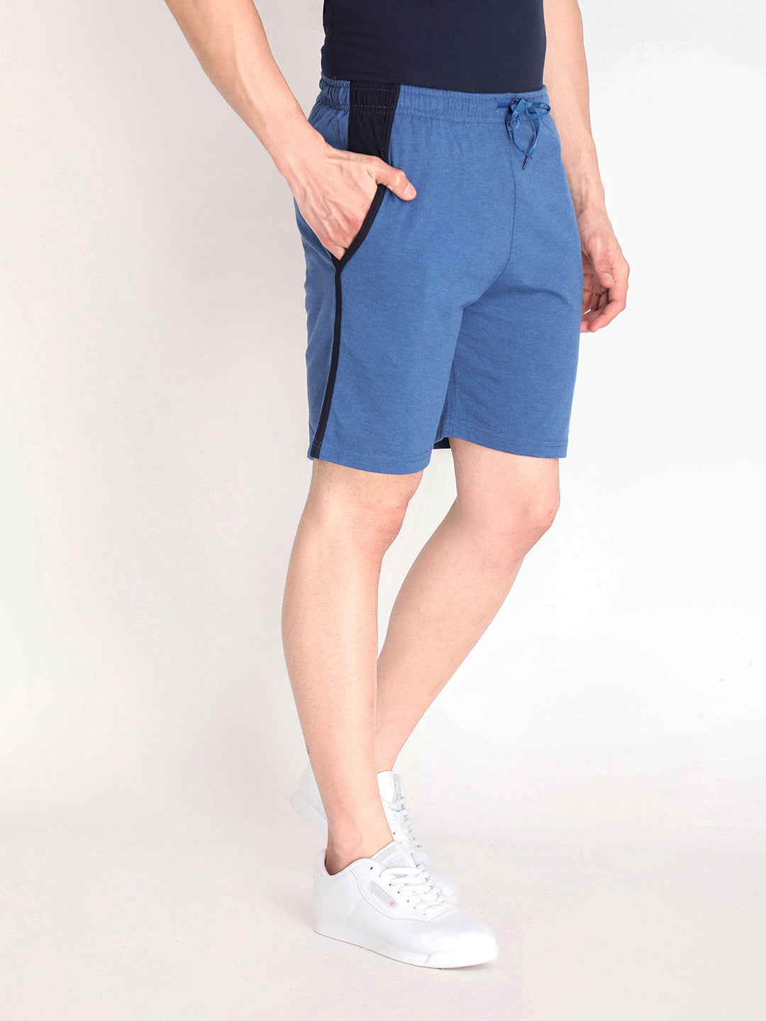 Neva Men's Solid Print Bermuda with side Pocket- Denim Milange