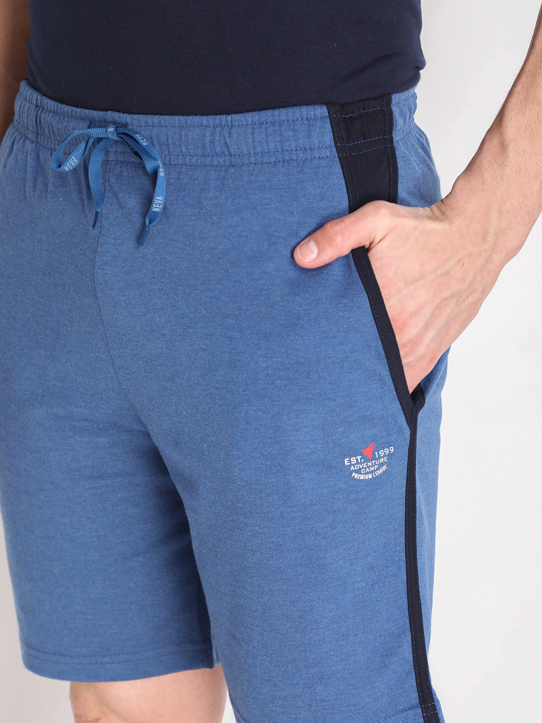 Neva Men's Solid Print Bermuda with side Pocket- Denim Milange