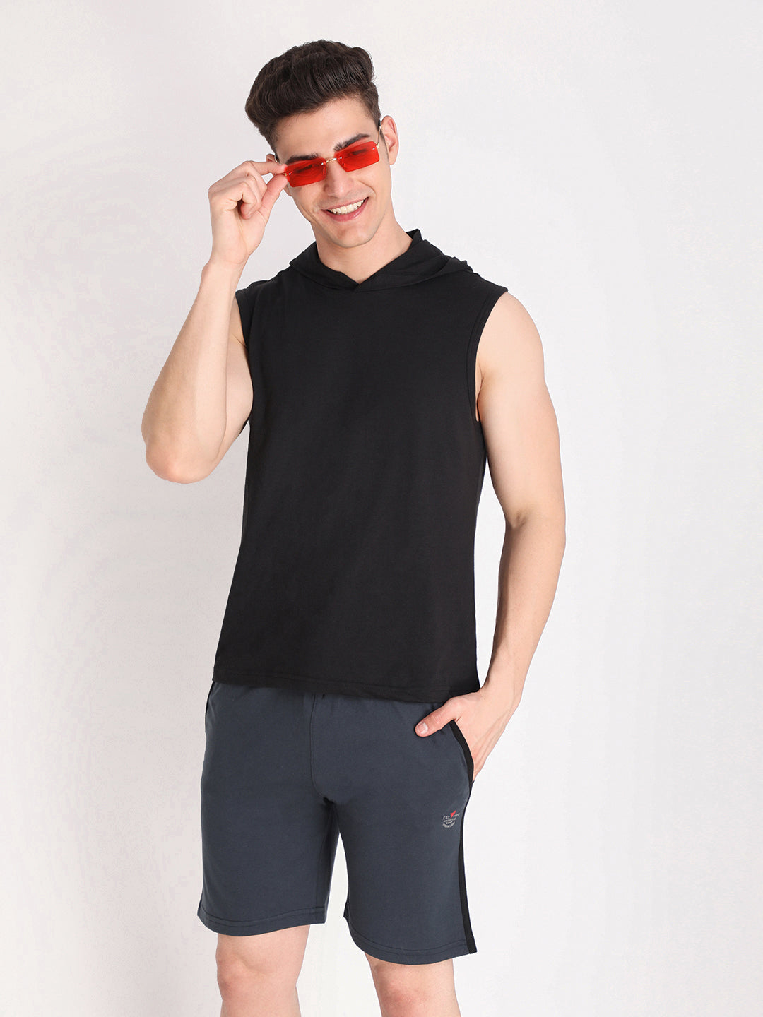 Neva Men's Solid Print Bermuda with side Pocket- Dark Grey