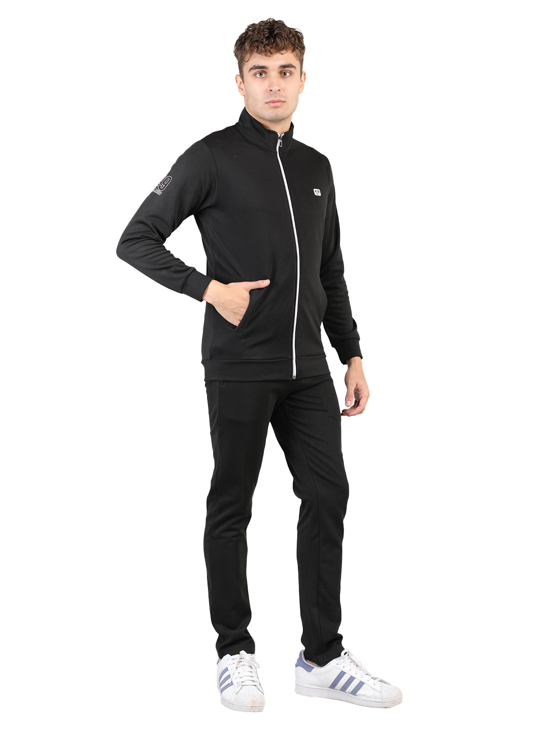 Livfree Gents Full Sleeve T-Neck Solid Regular Fit Tracksuit- Black