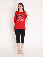 NEVA Women Round Neck Cotton Stylish T-Shirt- Red
