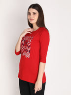 NEVA Women Round Neck Cotton Stylish T-Shirt- Red