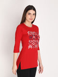 NEVA Women Round Neck Cotton Stylish T-Shirt- Red