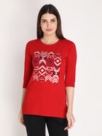 NEVA Women Round Neck Cotton Stylish T-Shirt- Red