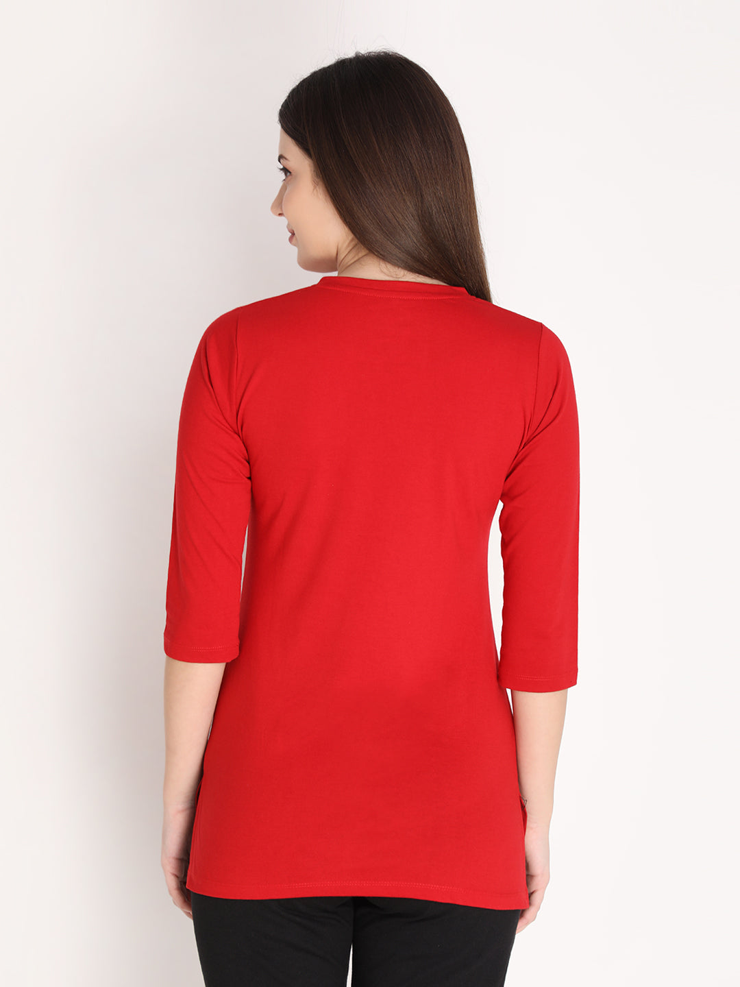 NEVA Women Round Neck Cotton Stylish T-Shirt- Red