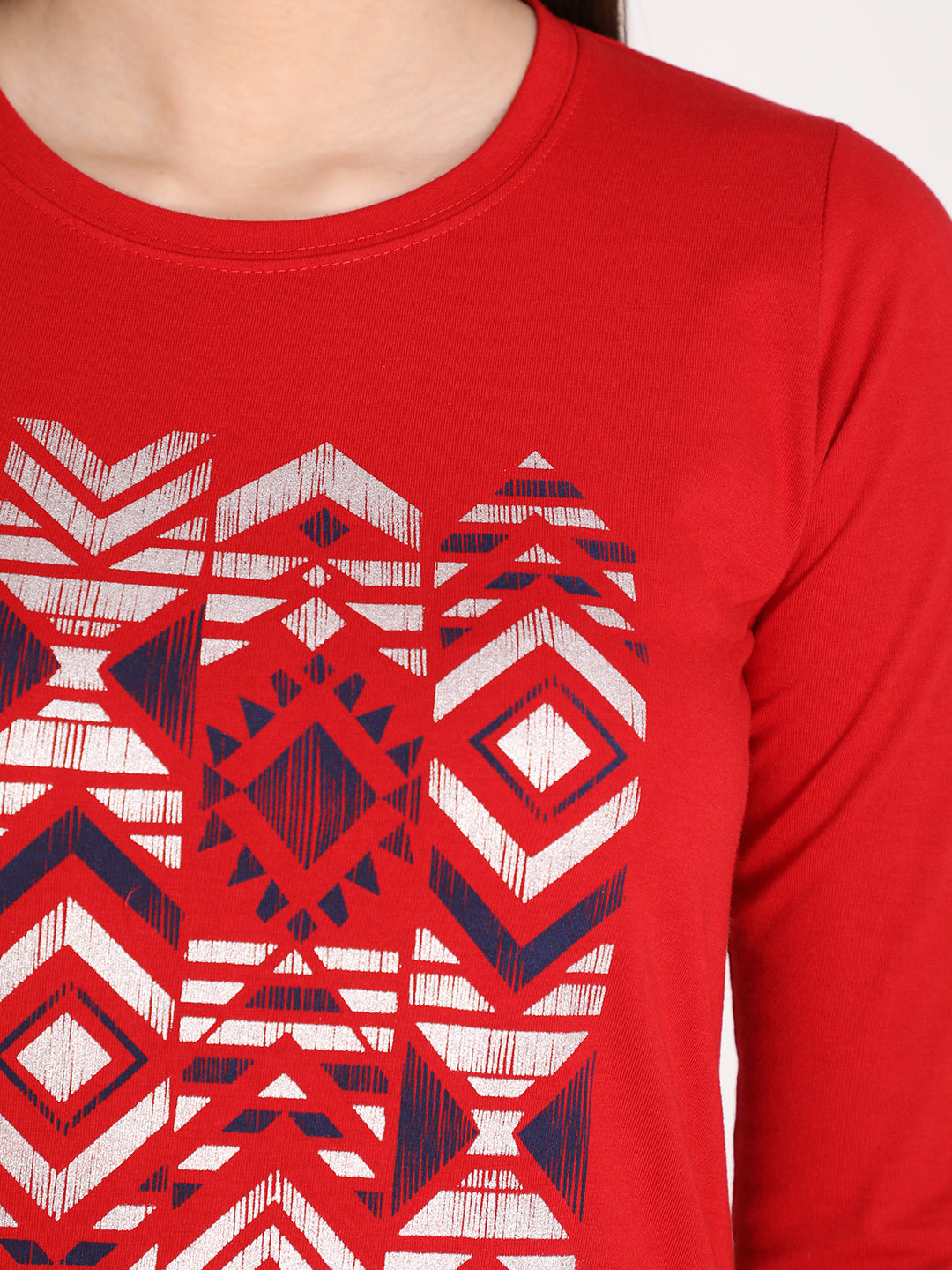 NEVA Women Round Neck Cotton Stylish T-Shirt- Red