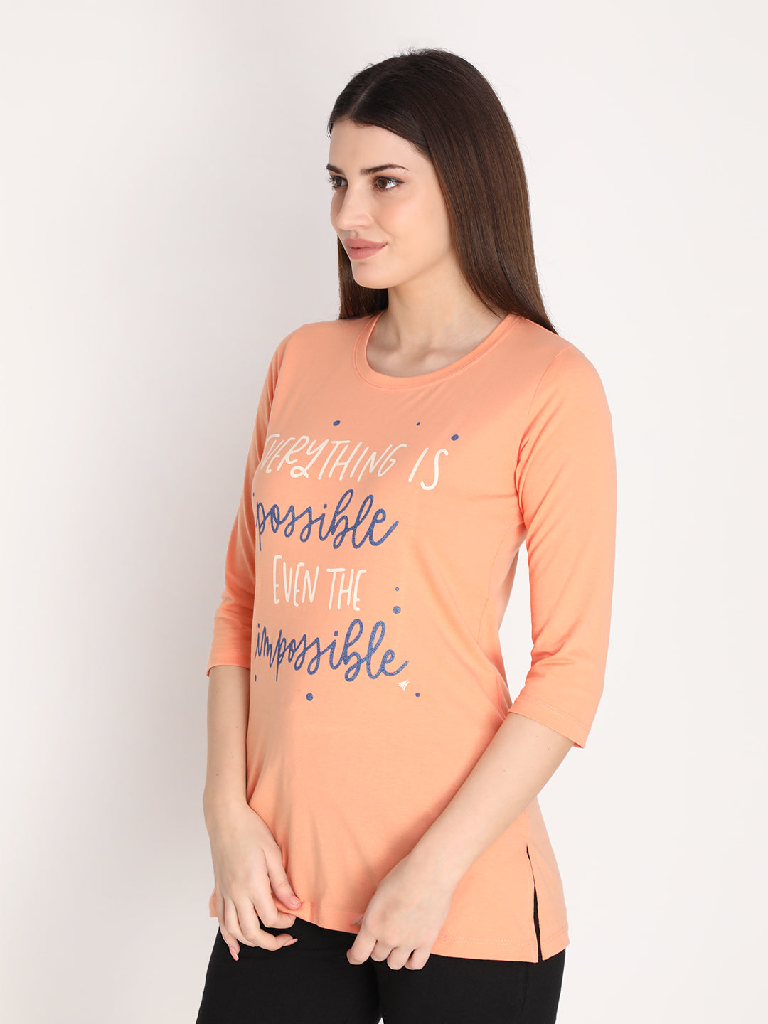 NEVA Women Round Neck Cotton Stylish T-Shirt- Peach