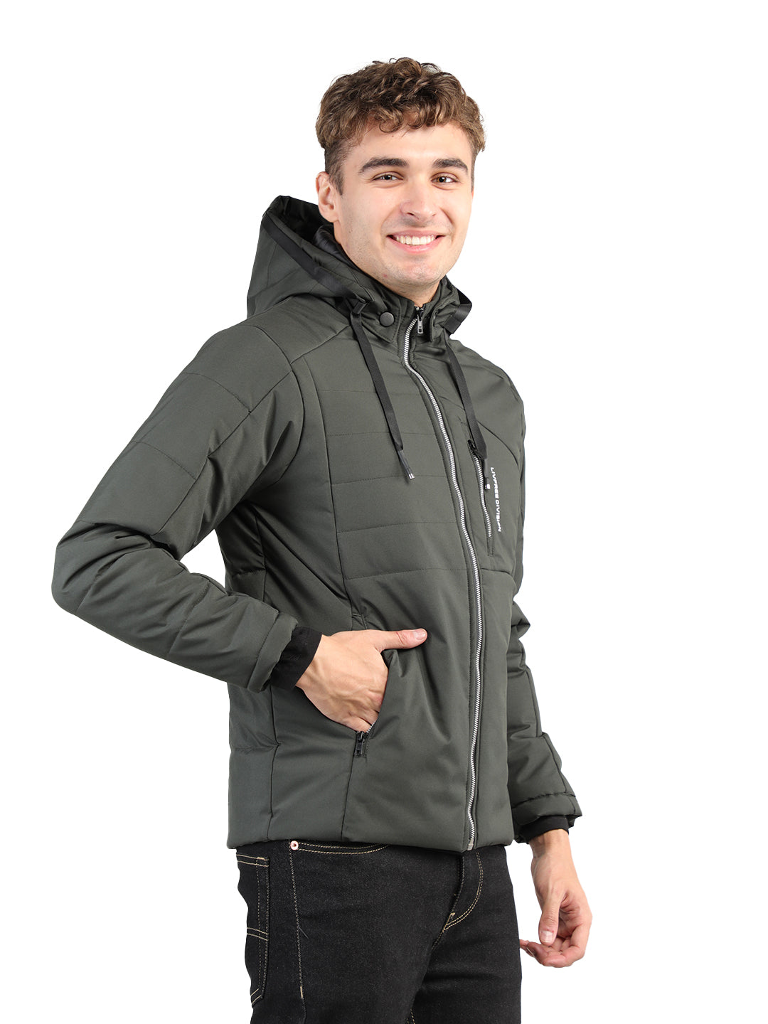 Livfree Gents Solid Full Sleeve Detachable Hoody Regular Fit Jacket-Olive