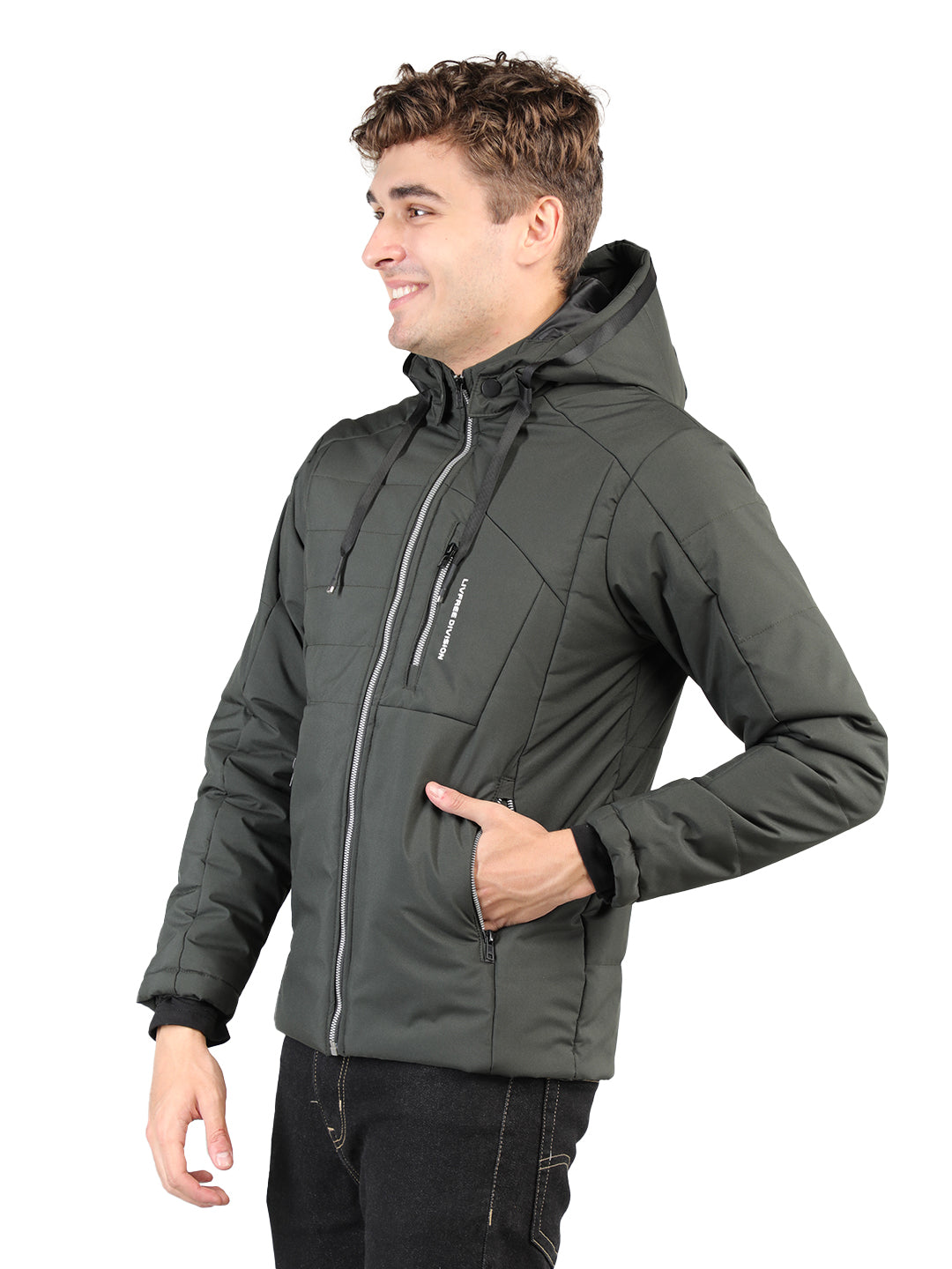 Livfree Gents Solid Full Sleeve Detachable Hoody Regular Fit Jacket-Olive