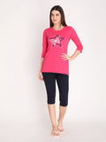 NEVA Women Round Neck Cotton Stylish T-Shirt- Hot Pink