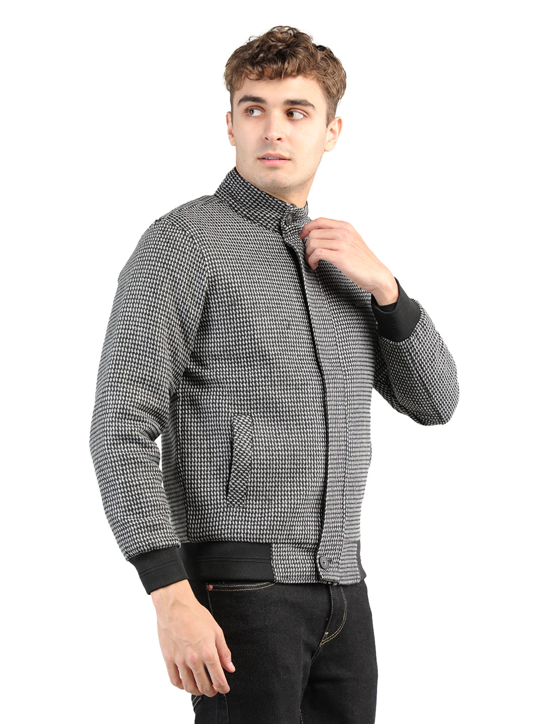 Livfree Gents Full Sleeve T-Neck Basketweave Regular Fit Jacket-Grey