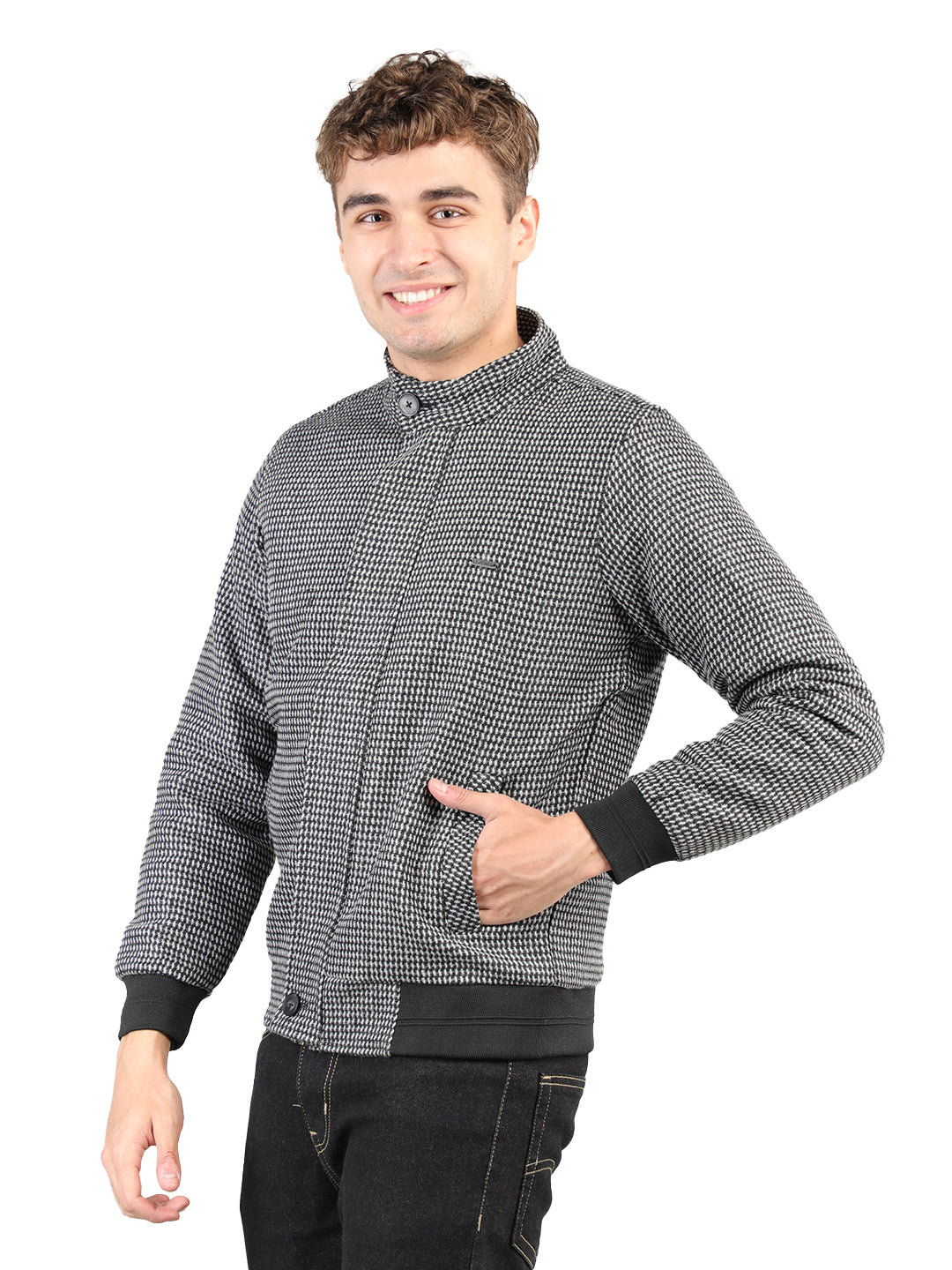 Livfree Gents Full Sleeve T-Neck Basketweave Regular Fit Jacket-Grey