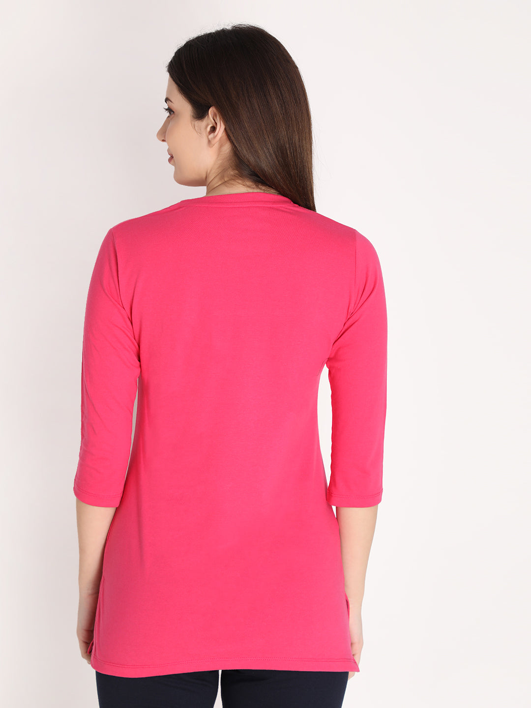 NEVA Women Round Neck Cotton Stylish T-Shirt- Hot Pink