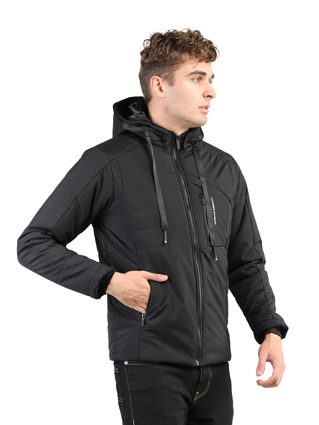 Livfree Gents Solid Full Sleeve Detachable Hoody Regular Fit Jacket-Black