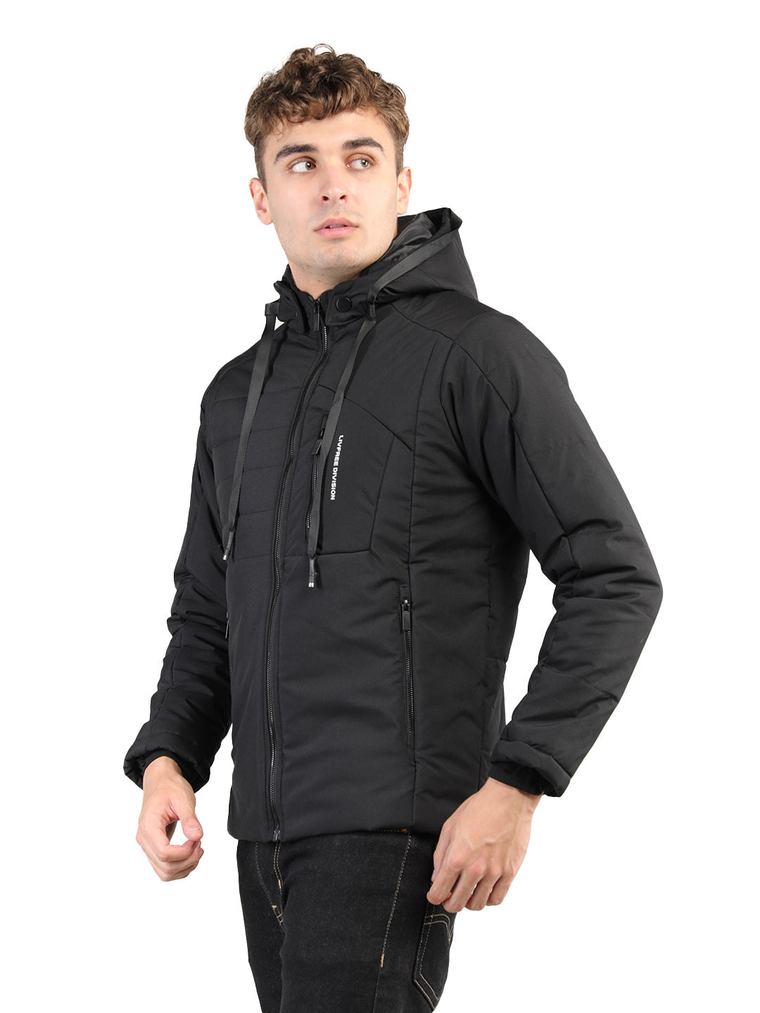 Livfree Gents Solid Full Sleeve Detachable Hoody Regular Fit Jacket-Black