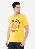 V Neck Printed T-Shirt For Men- Yellow