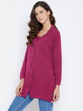 Livfree Women's Collar Neck Full-Sleeves Solid Cardigan - Pink