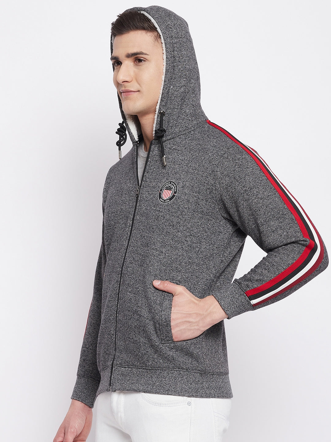 Livfree Mens Full Zipper Hoody With Chest Patch Sweatshirt