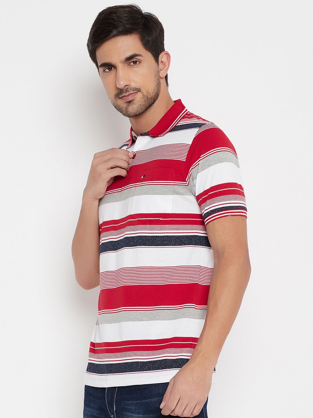 Neva Men's Regular Fit Multicolored Stripes T-Shirt -Red