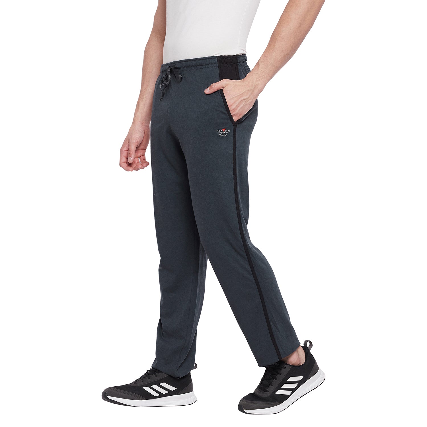 Neva Men Cotton Rich With Trackpant with Bone & One Side Zipped Pocket- Dark Grey