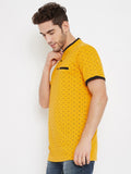 Neva Men Printed Crew Neck T-Shirt with Fitch Pocket-Mustard
