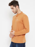 Neva Men's Band Neck Full Sleeve Textured T-Shirt-Tango Mustard