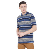 LIVFREE Polo Neck Men's T-Shirt in Multicolor Stripes Pattern Half Sleeve
