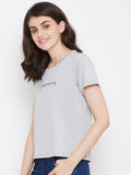 Neva Women's Round Neck Half Sleeve Top-Light Grey