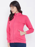 Livfree Women's Turtle Neck Full Sleeves Solid Sweatshirt With Pocket-Hot Pink