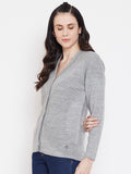 Livfree Women's V-Neck Full Sleeves Knitted Pattern Cardigan-Grey