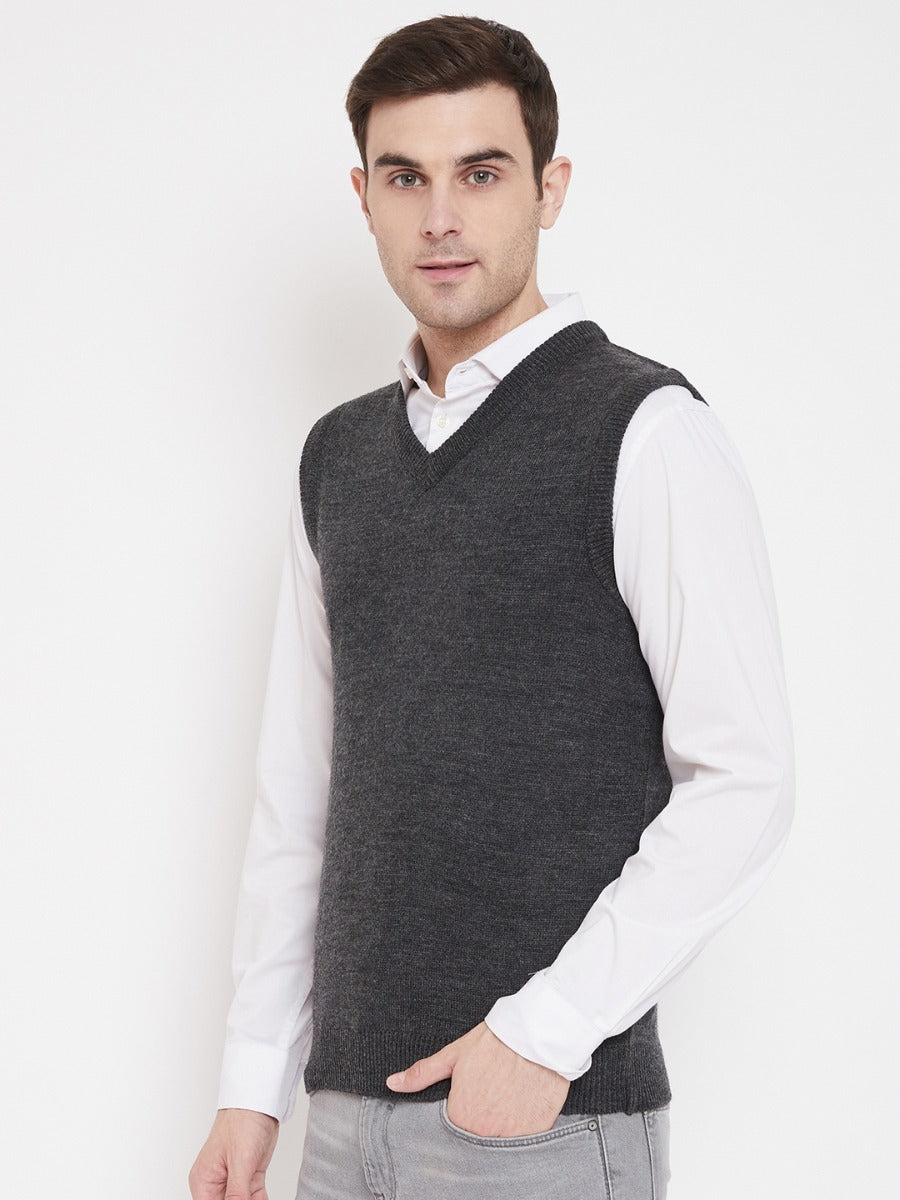 Livfree Men's V-Neck Sleeveless Solid Sweater-Anthra