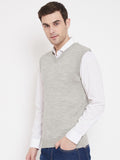 Livfree Men's V-Neck Sleeveless Solid Sweater-Beige